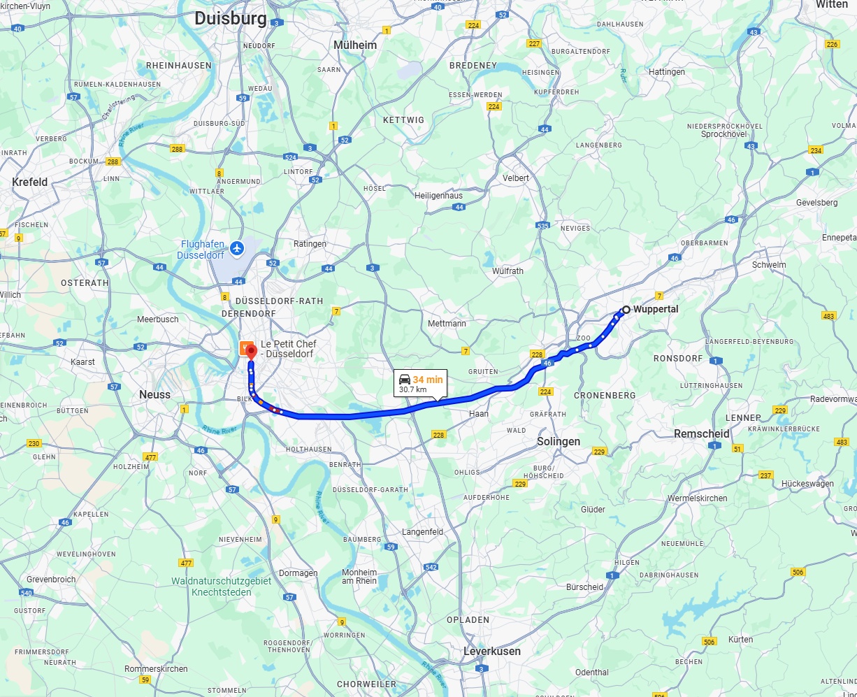 Anreise von Wuppertal Zu Düsseldorf Über via A46