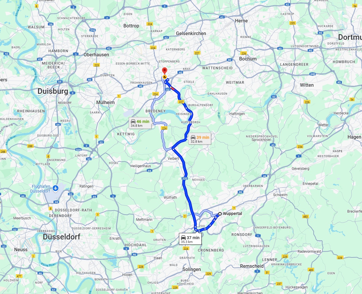 Anreise von Wuppertal Zu Essen Über via A535