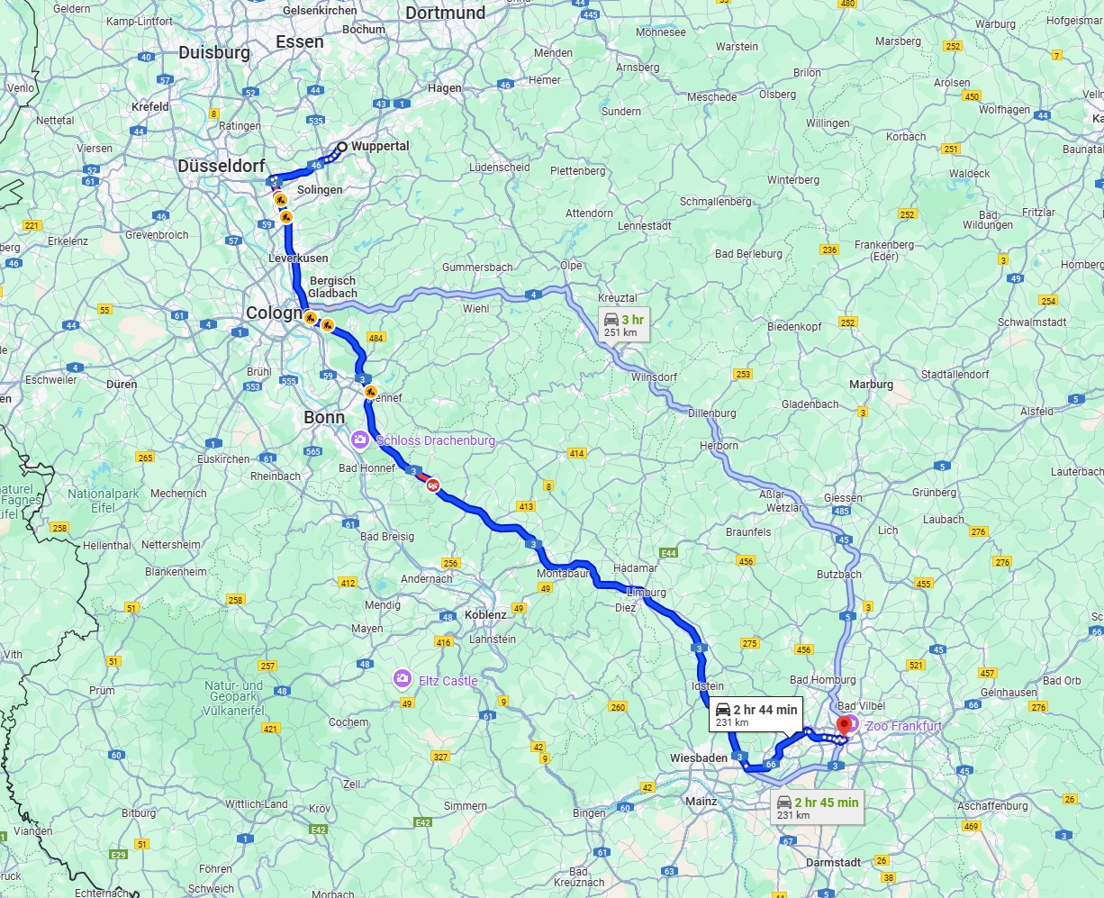 Anreise von Wuppertal Zu Frankfurt am Main Über via A3
