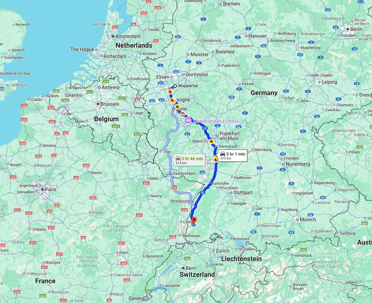 Anreise von Wuppertal Zu Freiburg im Breisgau Über via A3 and A5