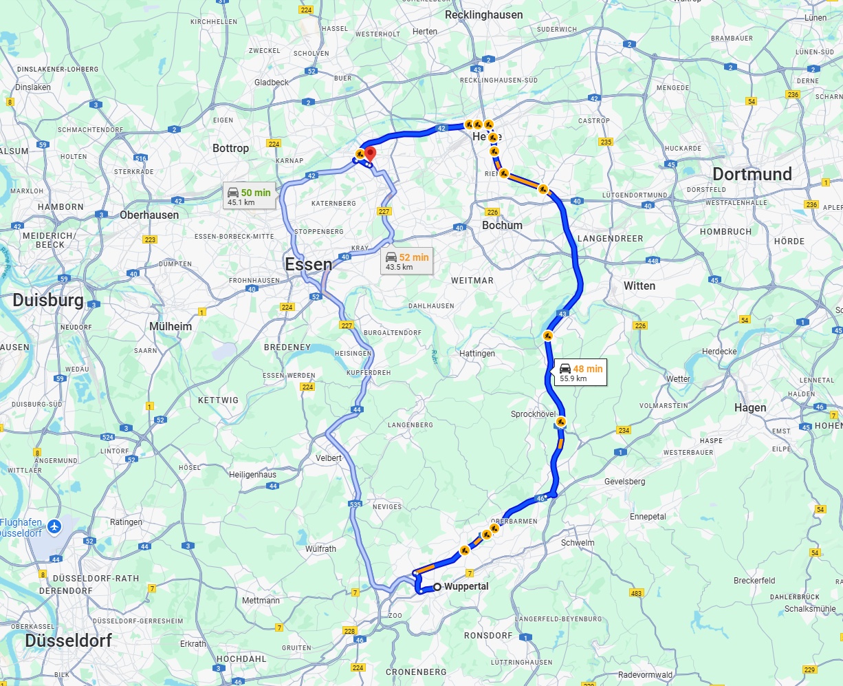 Anreise von Wuppertal Zu Gelsenkirchen Über via A43