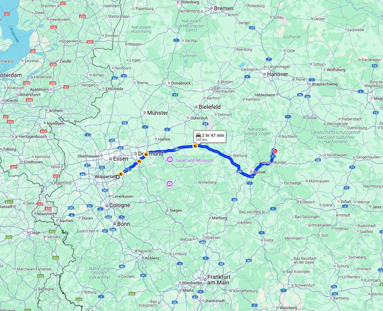 Anreise von Wuppertal Zu Göttingen Über via A44
