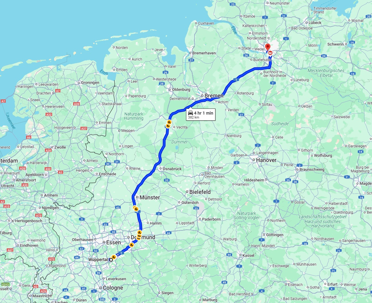 Anreise von Wuppertal Zu Hamburg Über via A1