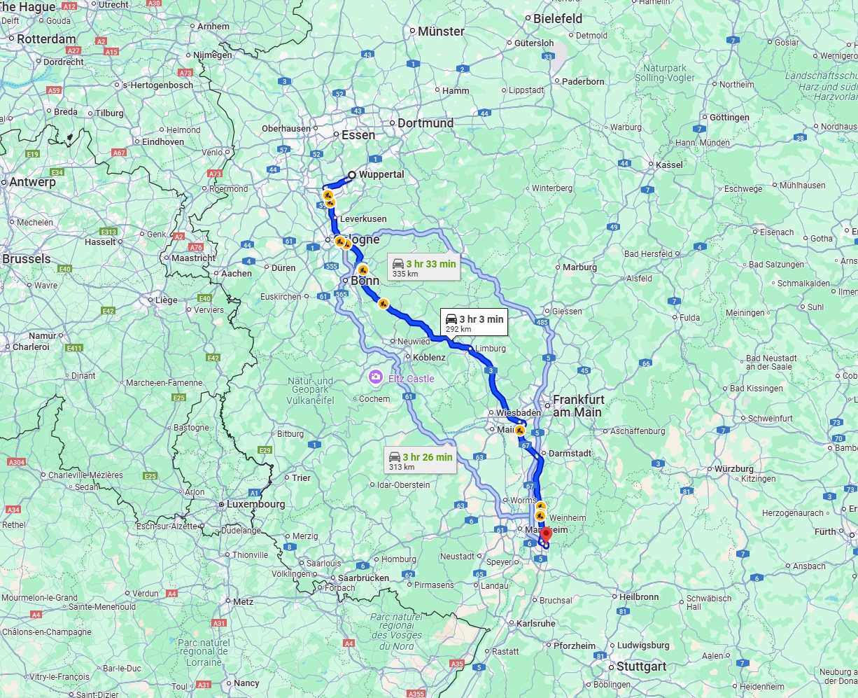 Anreise von Wuppertal Zu Heidelberg Über via A3