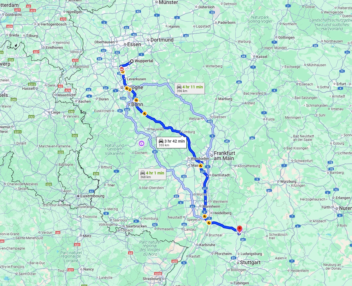 Anreise von Wuppertal Zu Heilbronn Über via A3