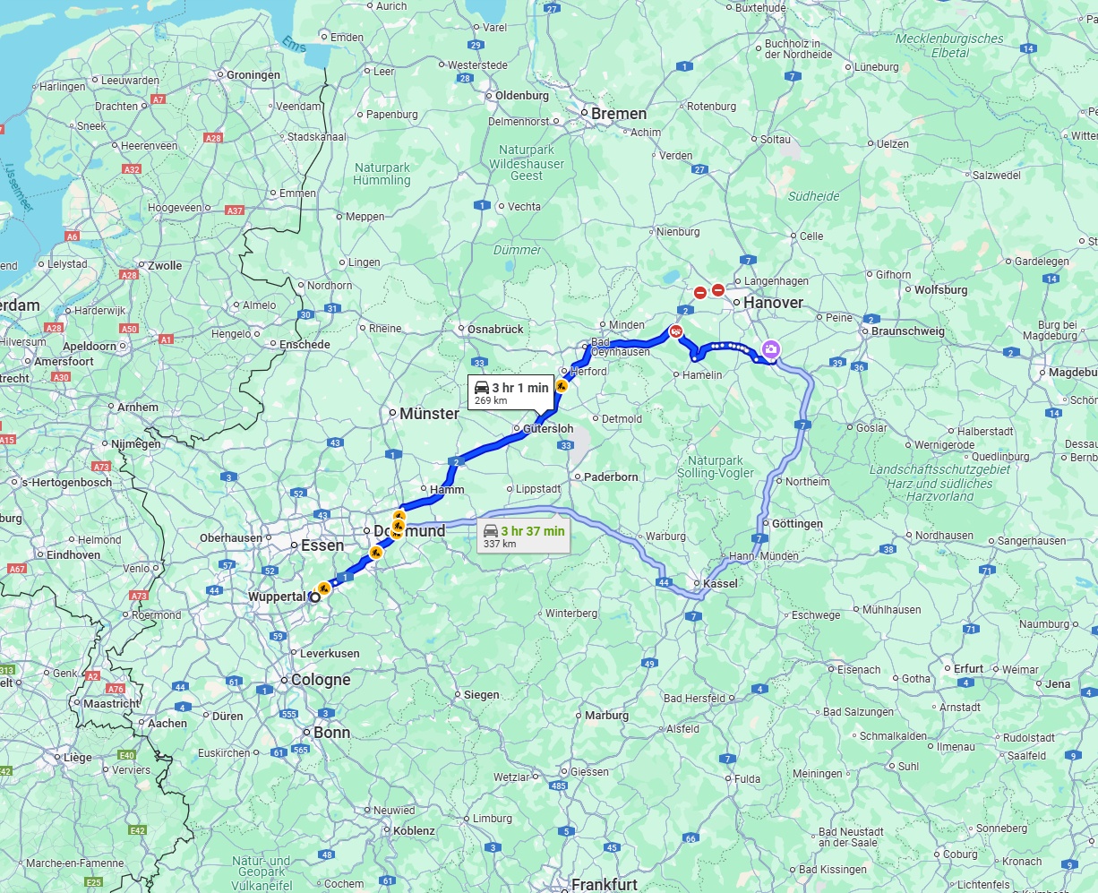 Anreise von Wuppertal Zu Hildesheim Über via A2