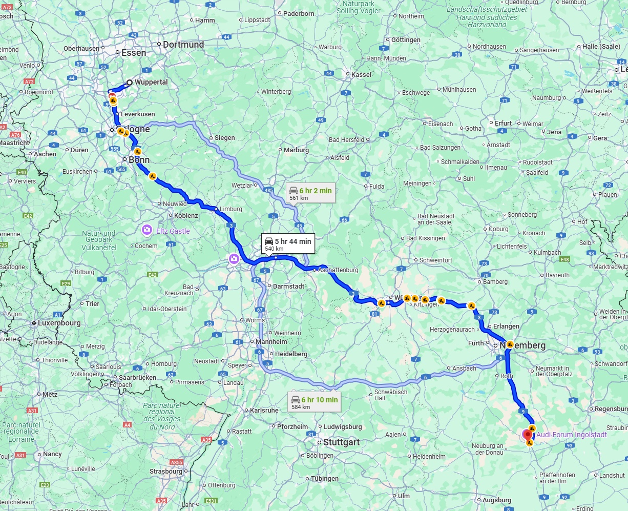 Anreise von Wuppertal Zu Ingolstadt Über via A3