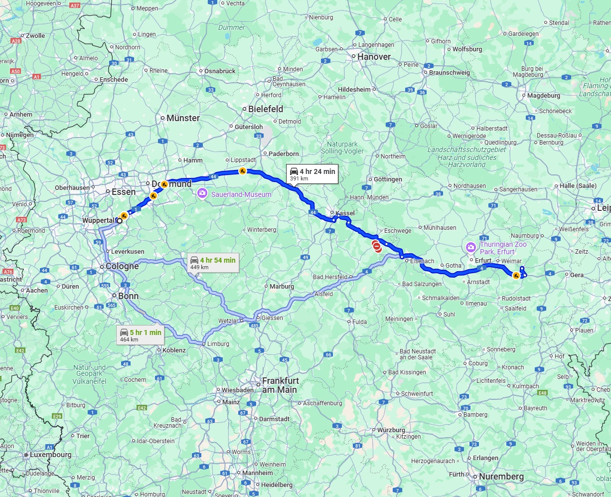 Anreise von Wuppertal Zu Jena Über via A44 and A4