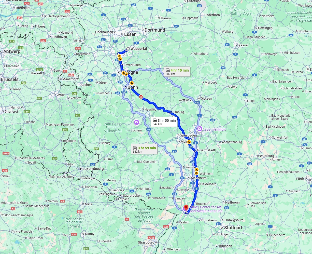 Anreise von Wuppertal Zu Karlsruhe Über via A3 and A5