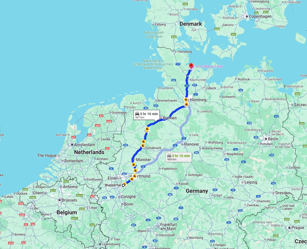Anreise von Wuppertal Zu Kiel Über via A1