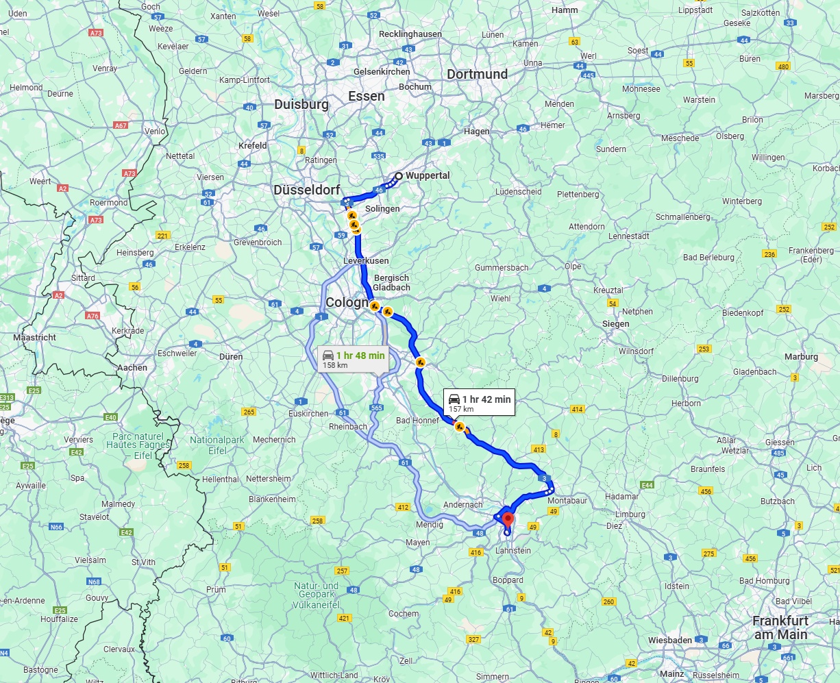 Anreise von Wuppertal Zu Koblenz Über via A3