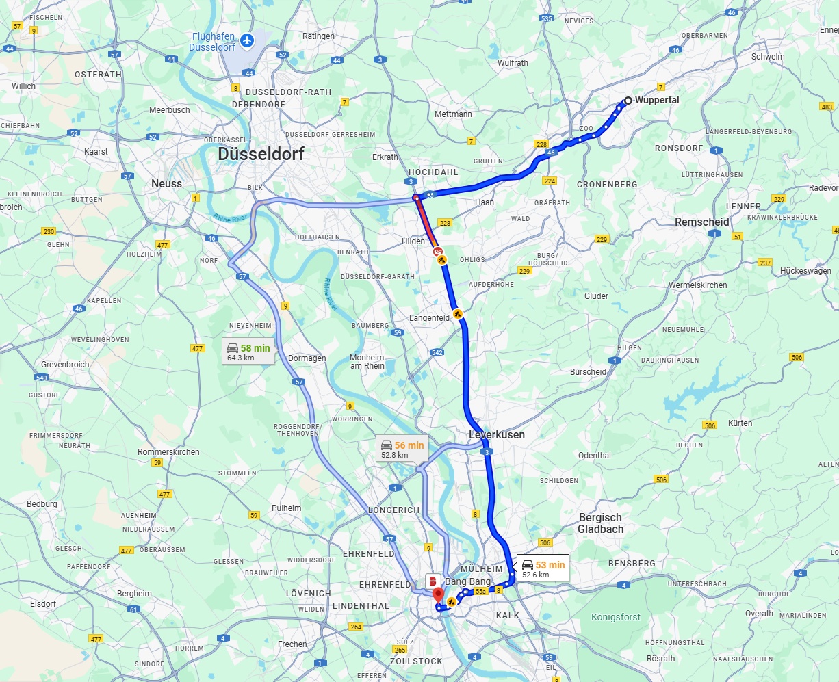 Anreise von Wuppertal Zu Köln Über via A3