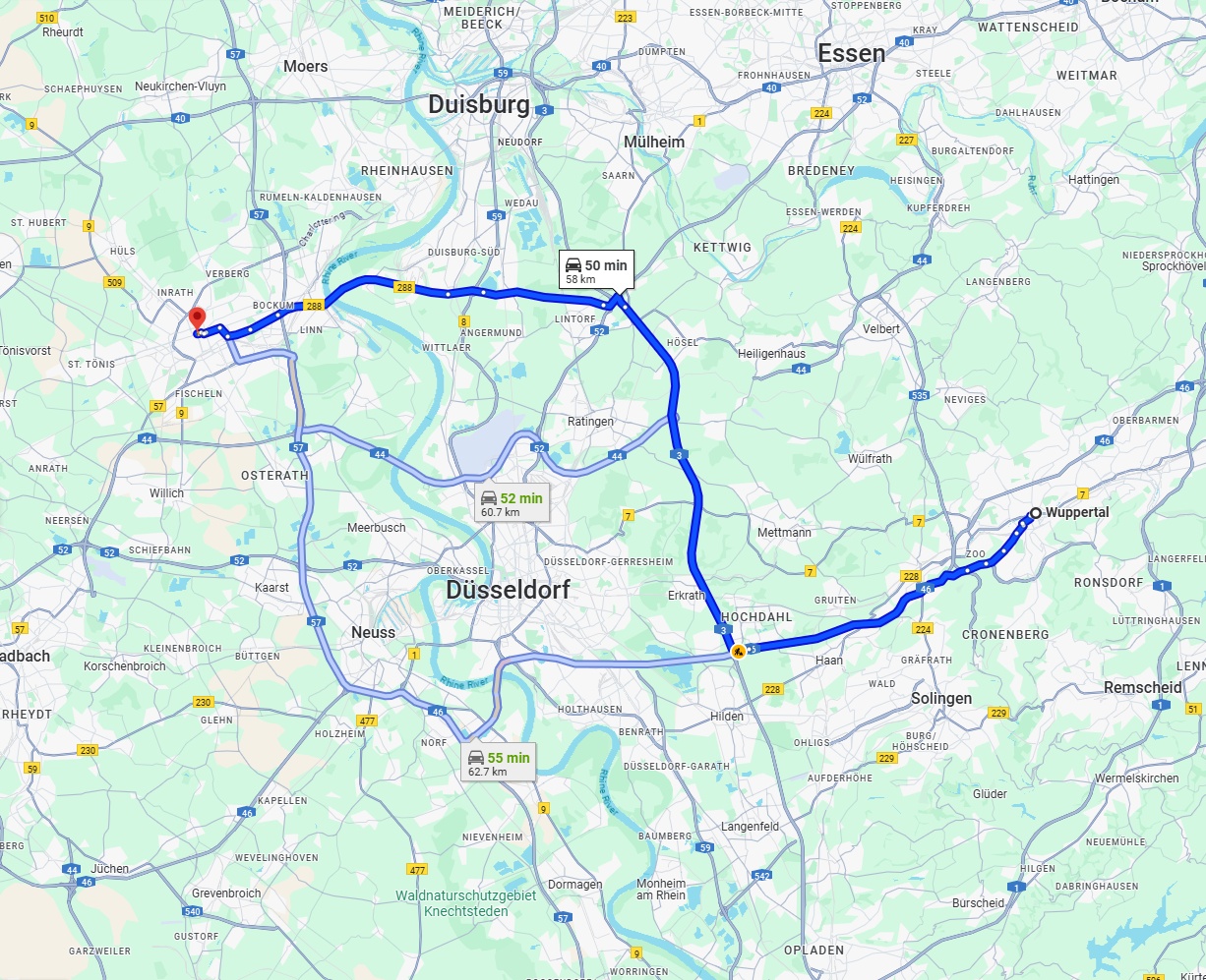 Anreise von Wuppertal Zu Krefeld Über via A3