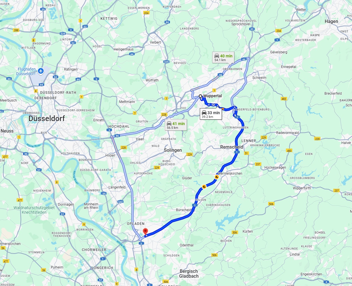 Anreise von Wuppertal Zu Leverkusen Über via A1