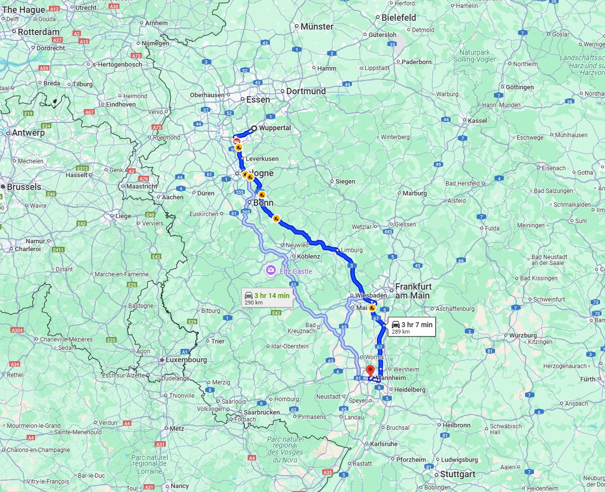 Anreise von Wuppertal Zu Ludwigshafen am Rhein Über via A3
