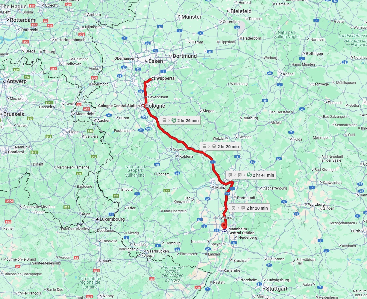 Anreise von Wuppertal Zu Ludwigshafen am Rhein Über 