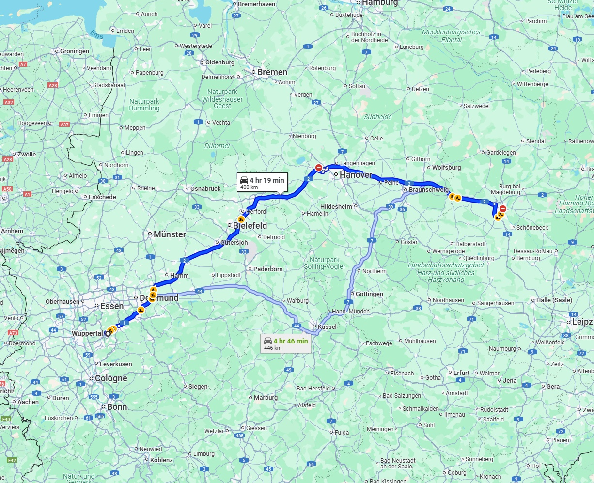 Anreise von Wuppertal Zu Magdeburg Über via A2