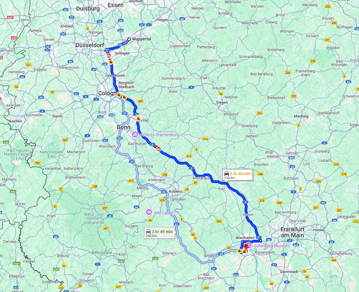 Anreise von Wuppertal Zu Mainz Über via A3