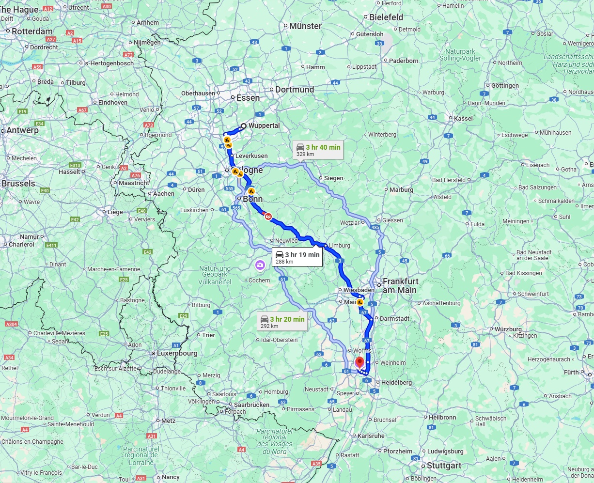 Anreise von Wuppertal Zu Mannheim Über via A3