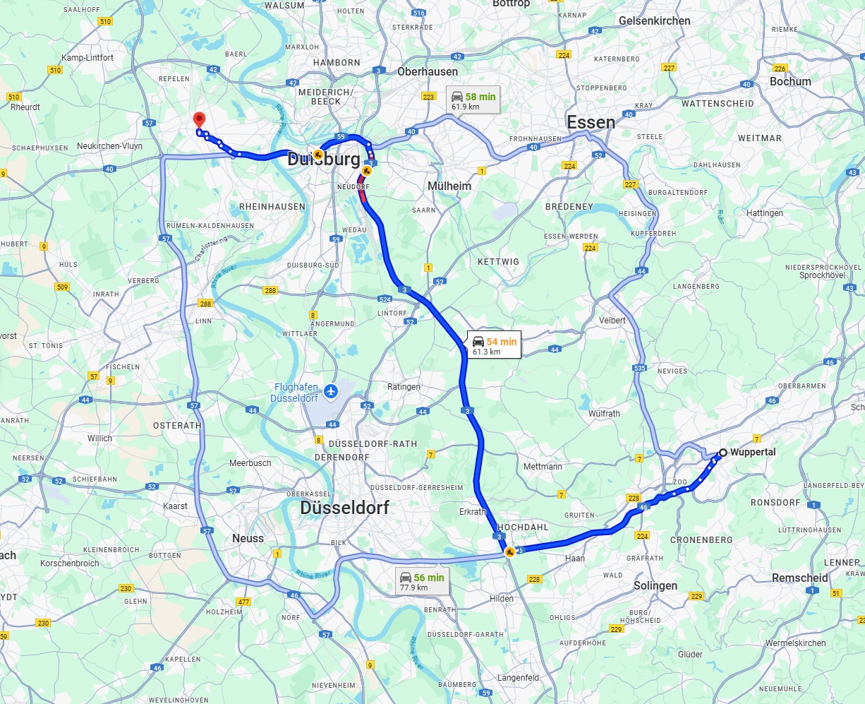 Anreise von Wuppertal Zu Moers Über via A3