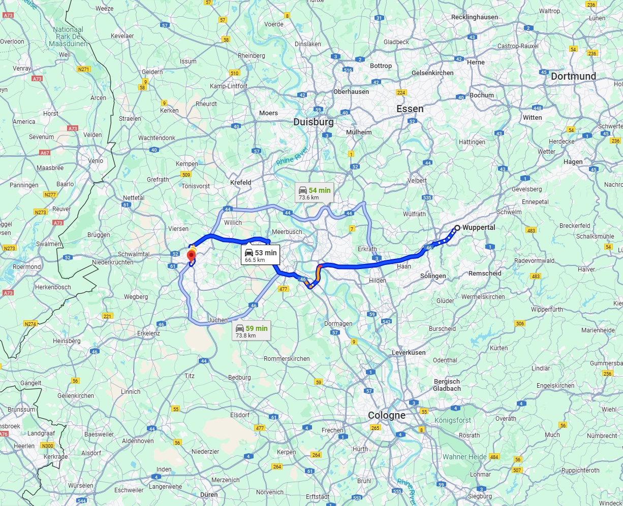 Anreise von Wuppertal Zu Mönchengladbach Über via A46