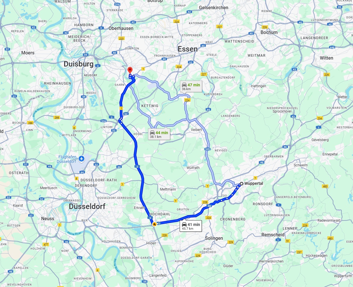 Anreise von Wuppertal Zu Mülheim an der Ruhr Über via A3