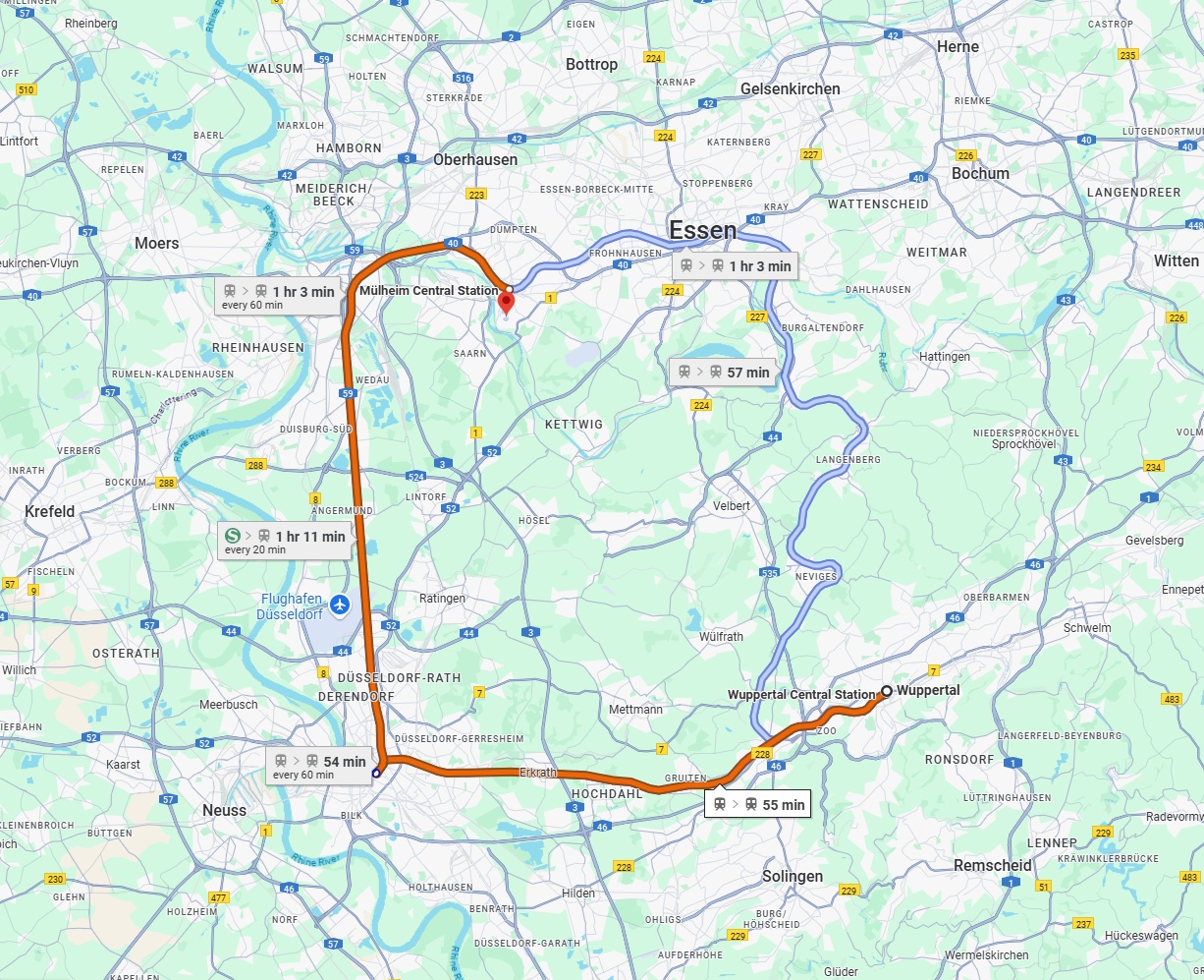 Anreise von Wuppertal Zu Mülheim an der Ruhr Über 