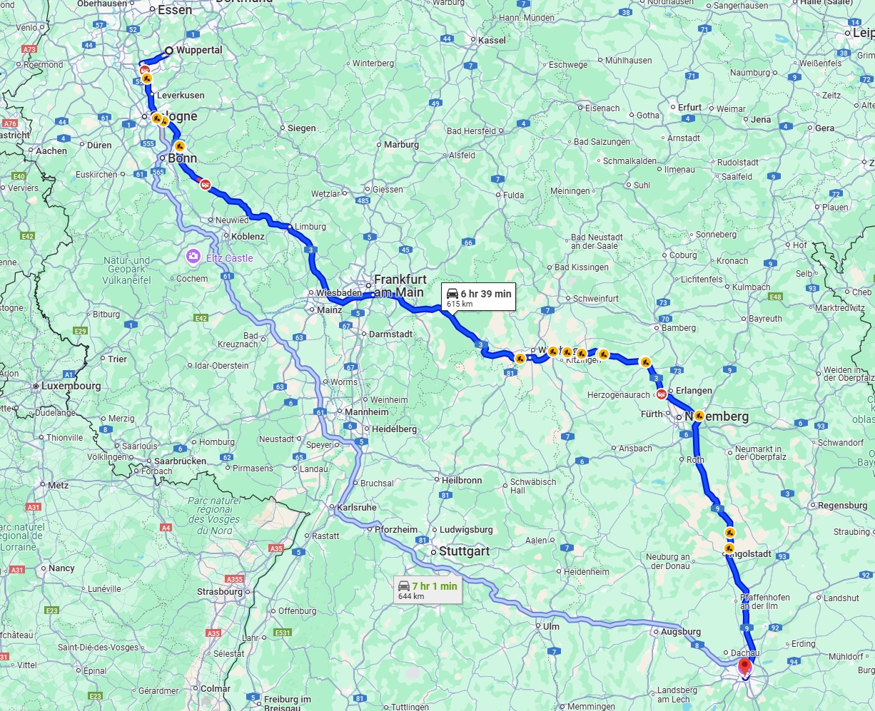 Anreise von Wuppertal Zu München Über via A3 and A9