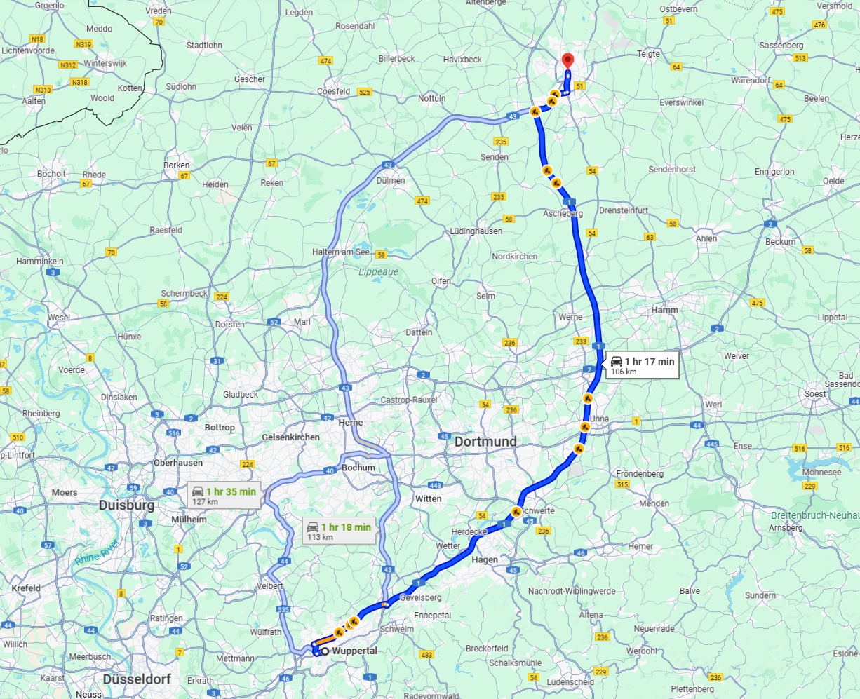 Anreise von Wuppertal Zu Münster Über via A1