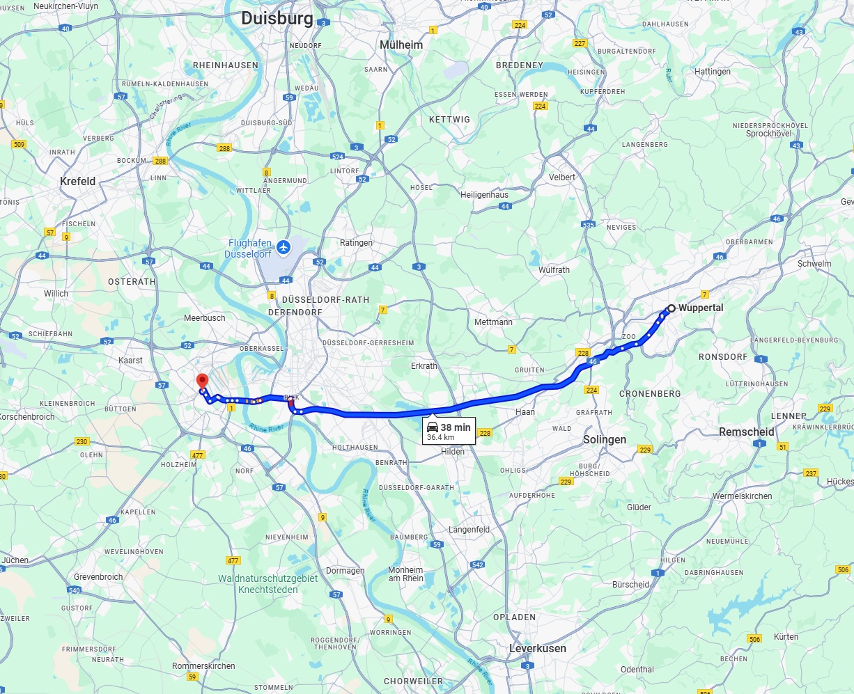 Anreise von Wuppertal Zu Neuss Über via A46