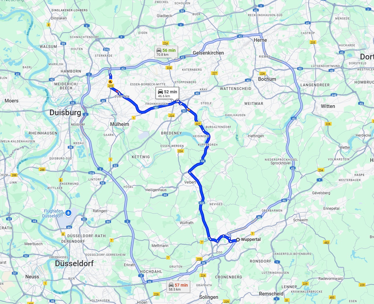 Anreise von Wuppertal Zu Oberhausen Über via A535