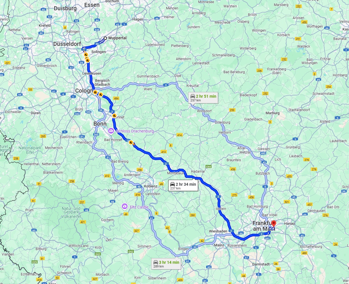 Anreise von Wuppertal Zu Offenbach am Main Über via A3