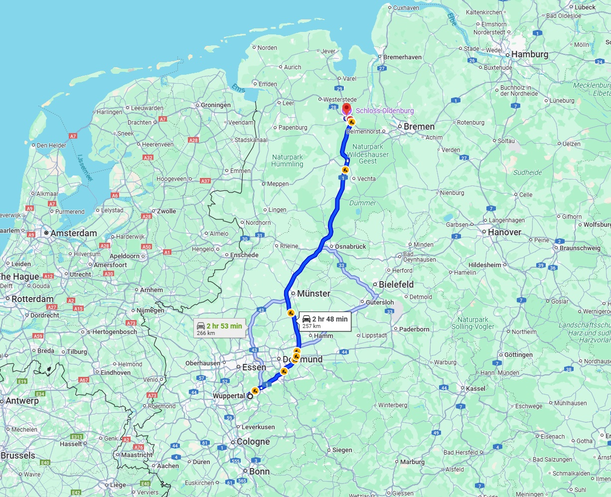 Anreise von Wuppertal Zu Oldenburg Über via A1