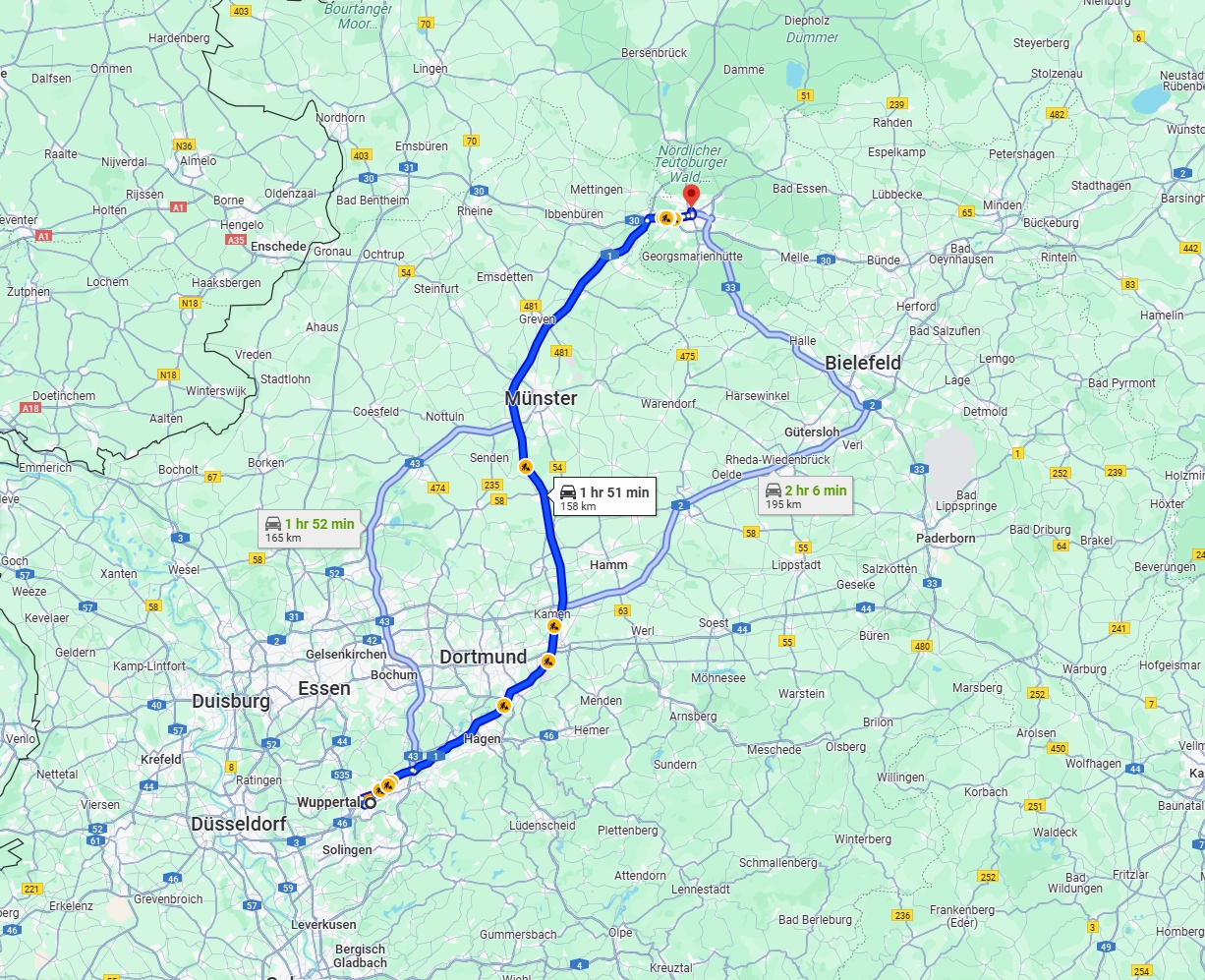Anreise von Wuppertal Zu Osnabrück Über via A1