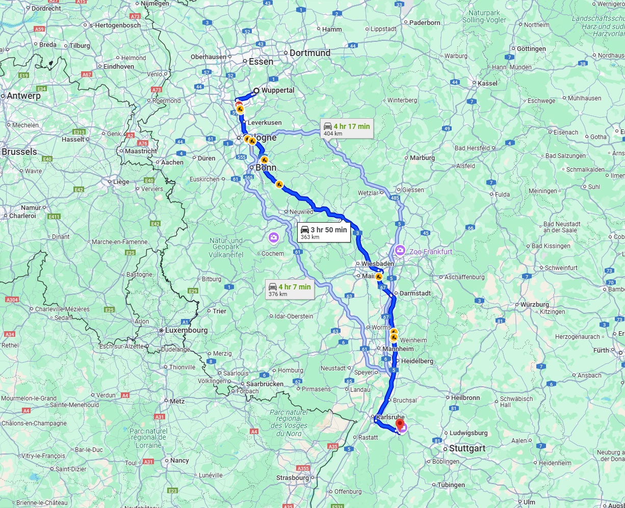 Anreise von Wuppertal Zu Pforzheim Über via A3 and A5