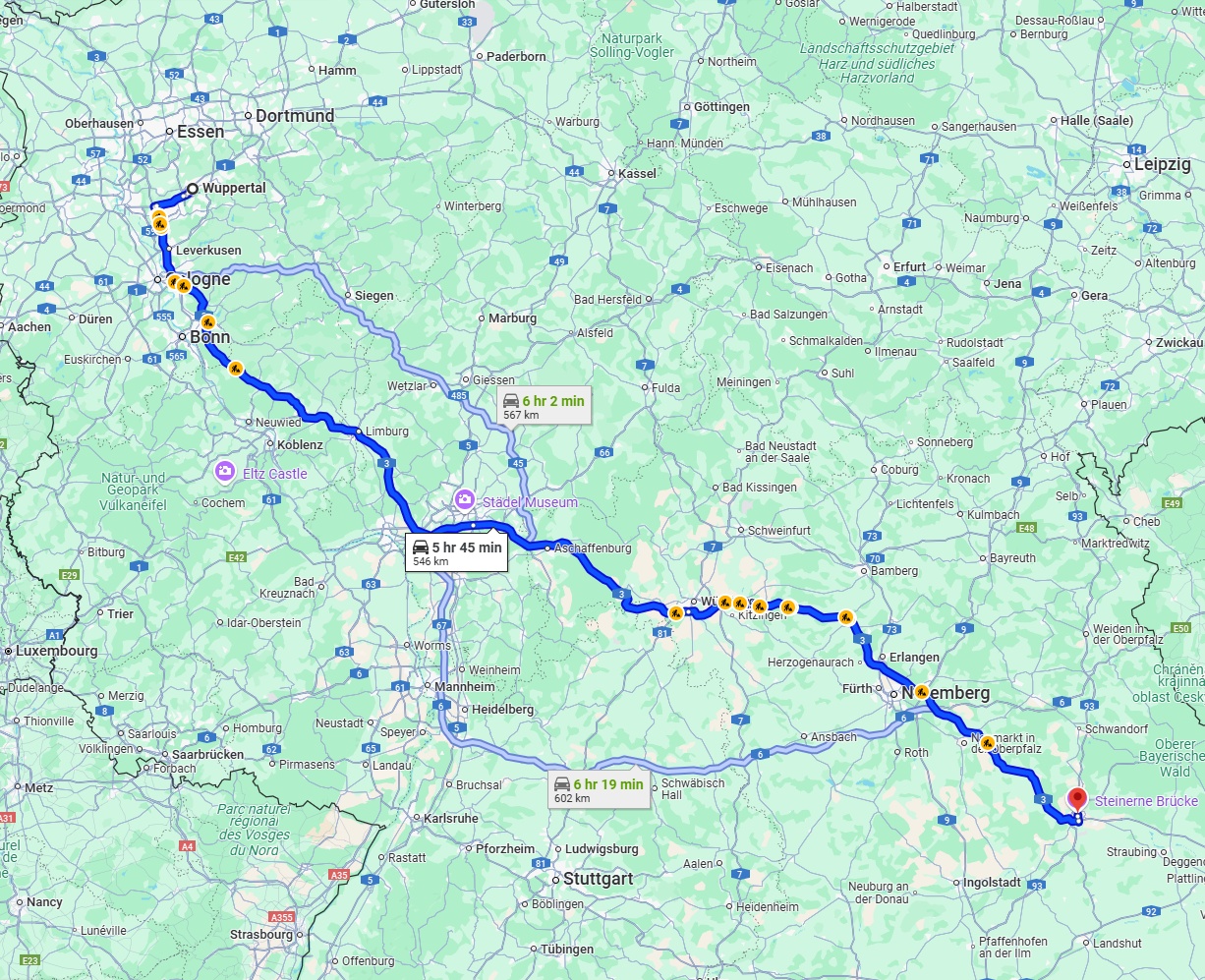 Anreise von Wuppertal Zu Regensburg Über via A3