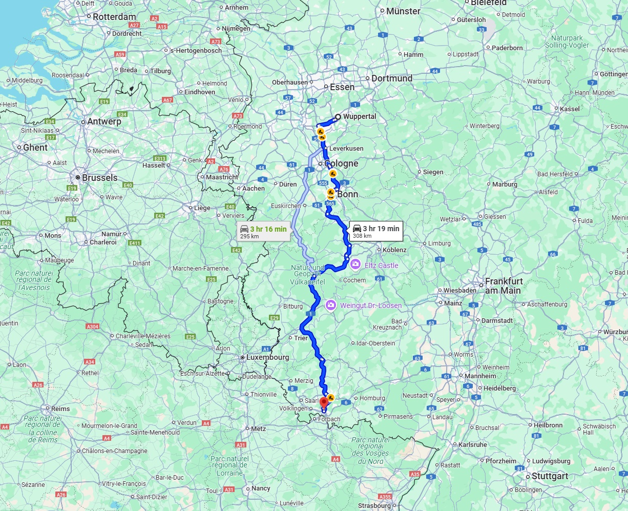 Anreise von Wuppertal Zu Saarbrücken Über via A1