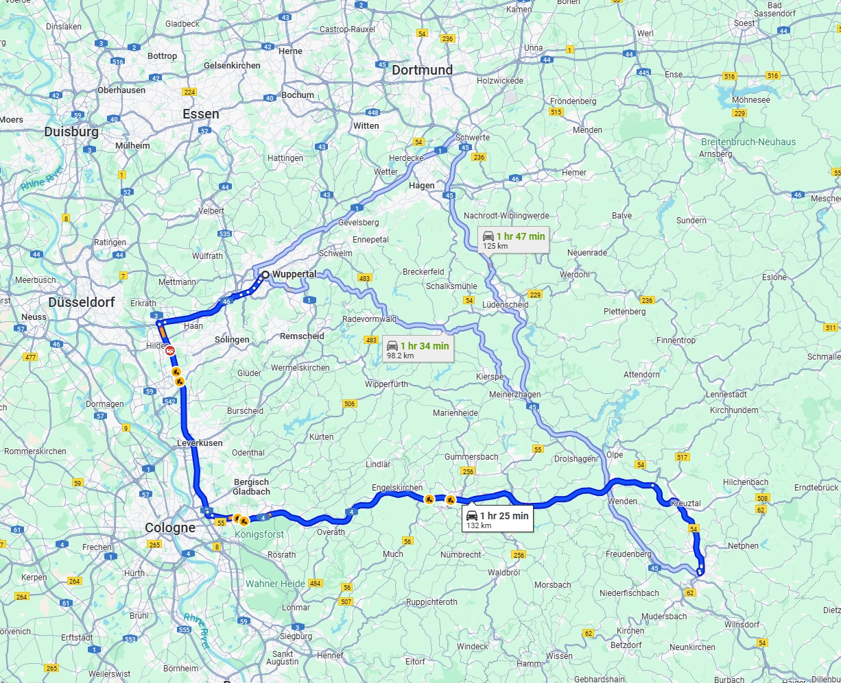 Anreise von Wuppertal Zu Siegen Über via A4