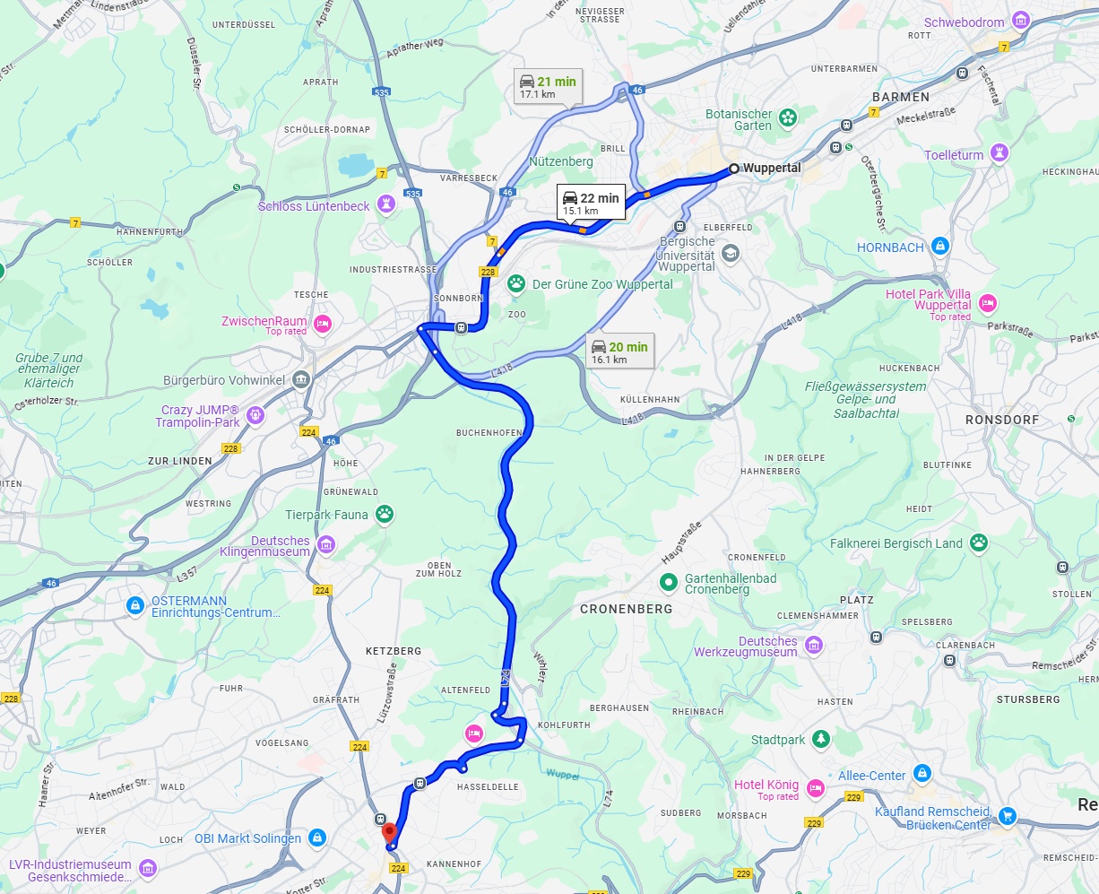 Anreise von Wuppertal Zu Solingen Über via L74