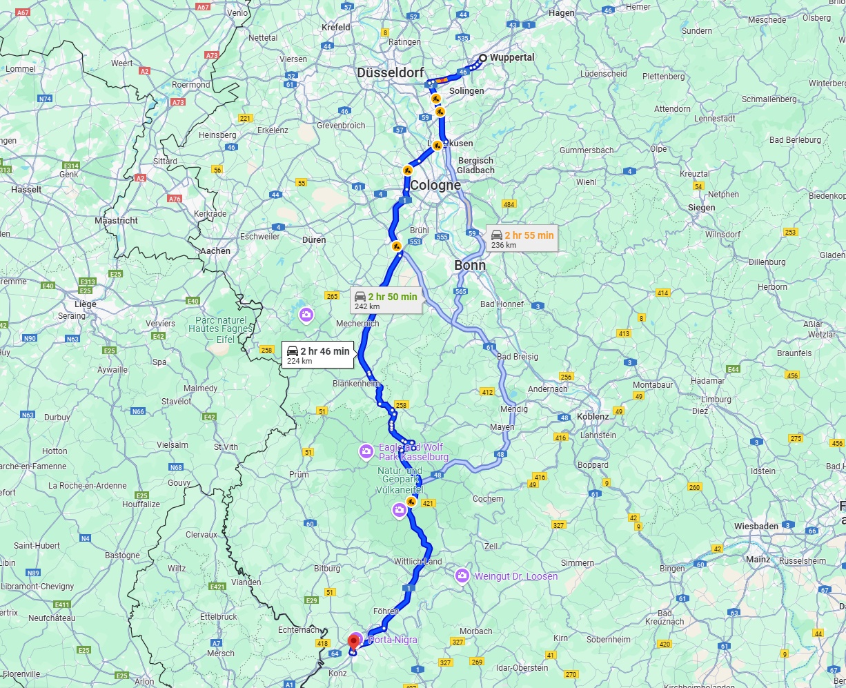Anreise von Wuppertal Zu Trier Über via A1