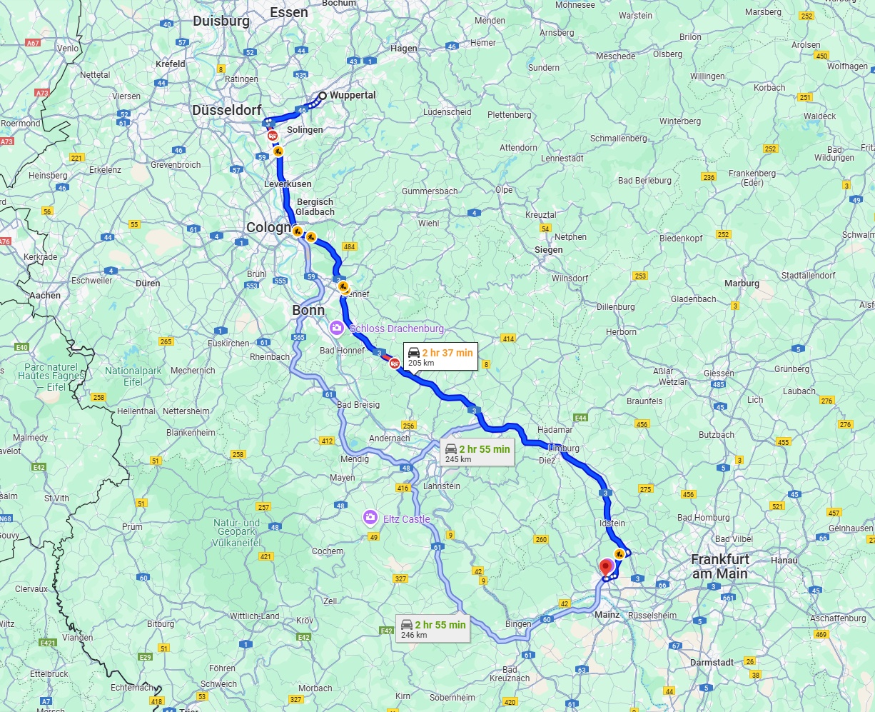 Anreise von Wuppertal Zu Wiesbaden Über via A3