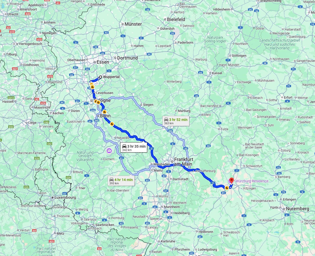 Anreise von Wuppertal Zu Würzburg Über via A3