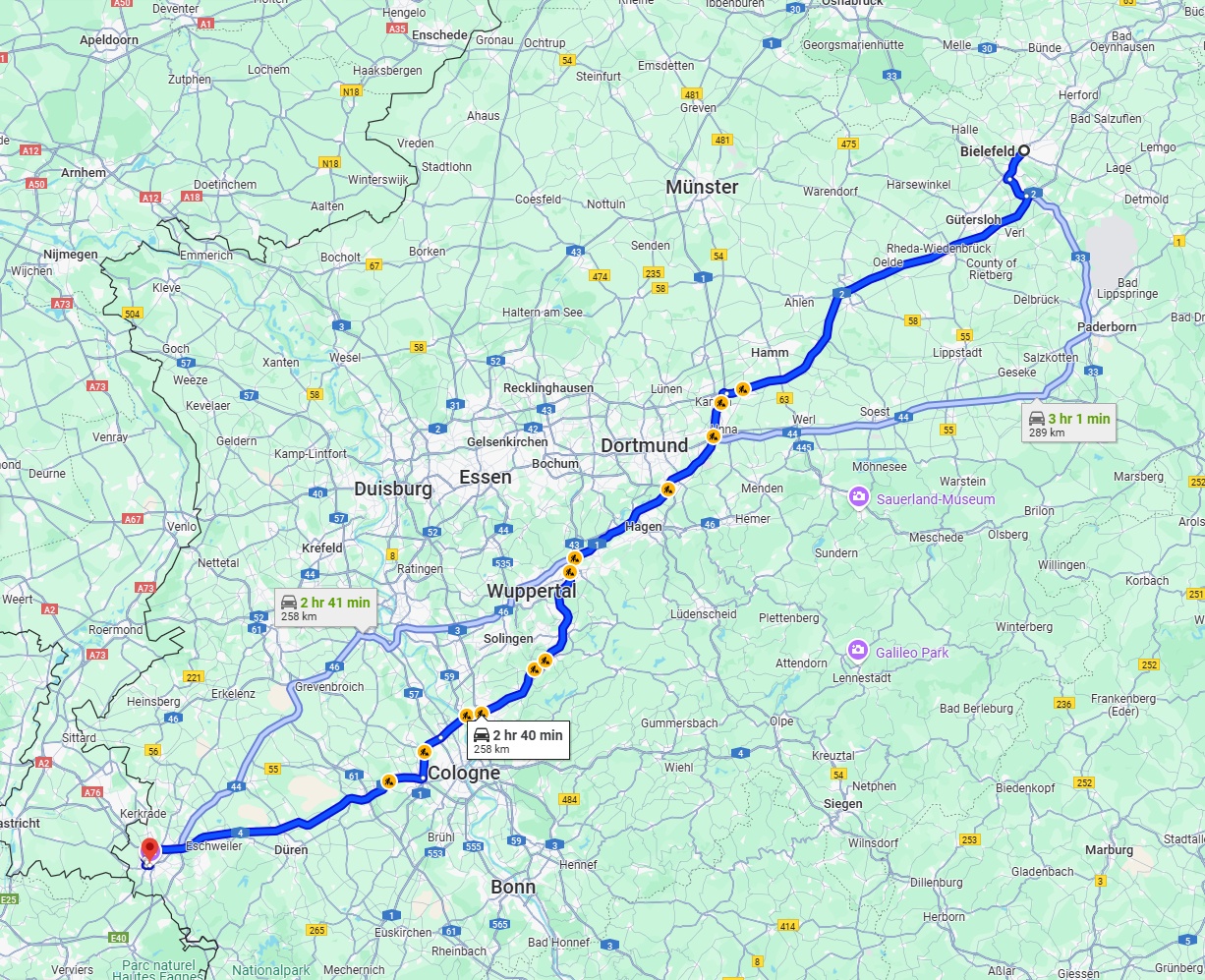 Anreise von Bielefeld Zu Aachen Über via A2 and A1