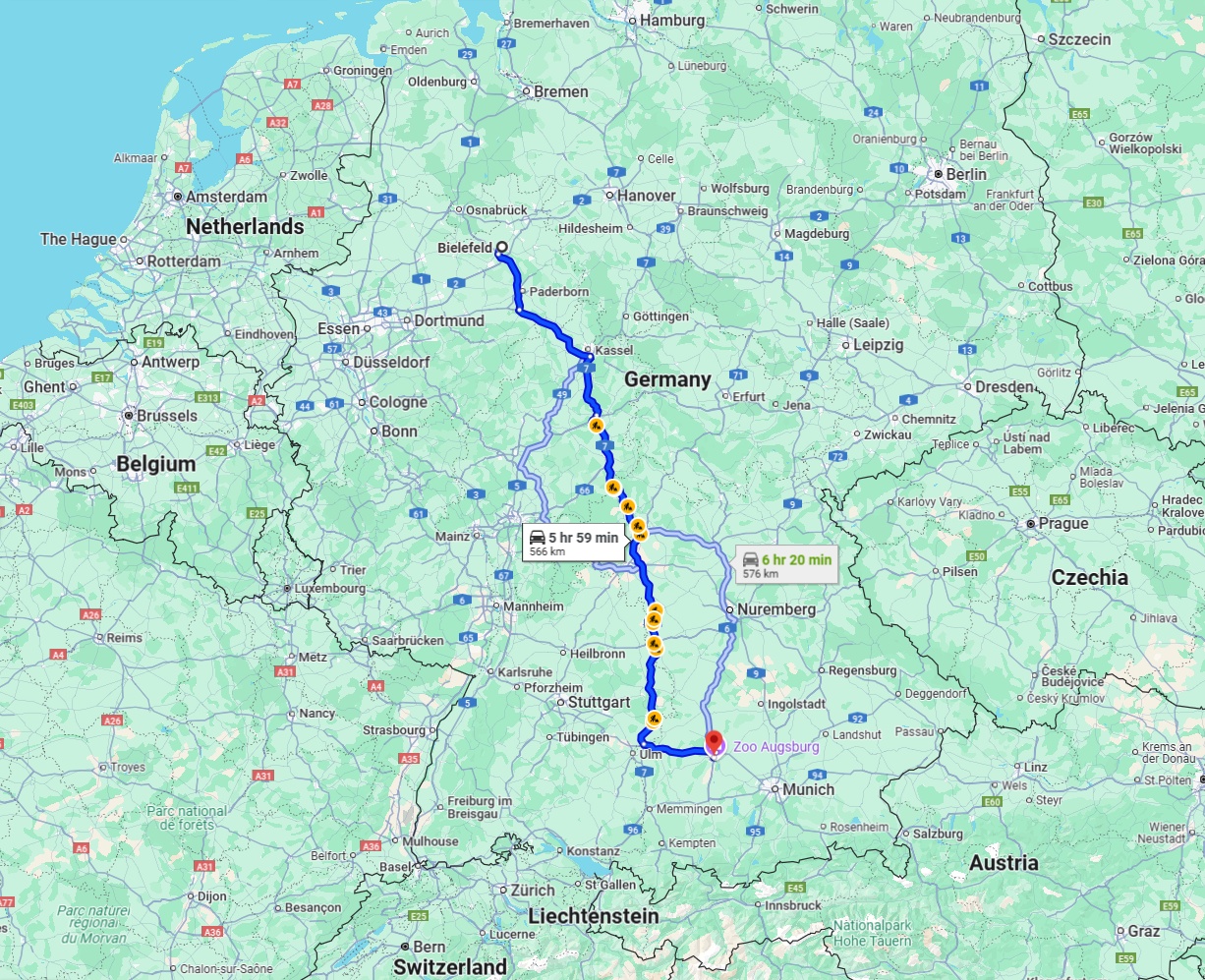 Anreise von Bielefeld Zu Augsburg Über via A7