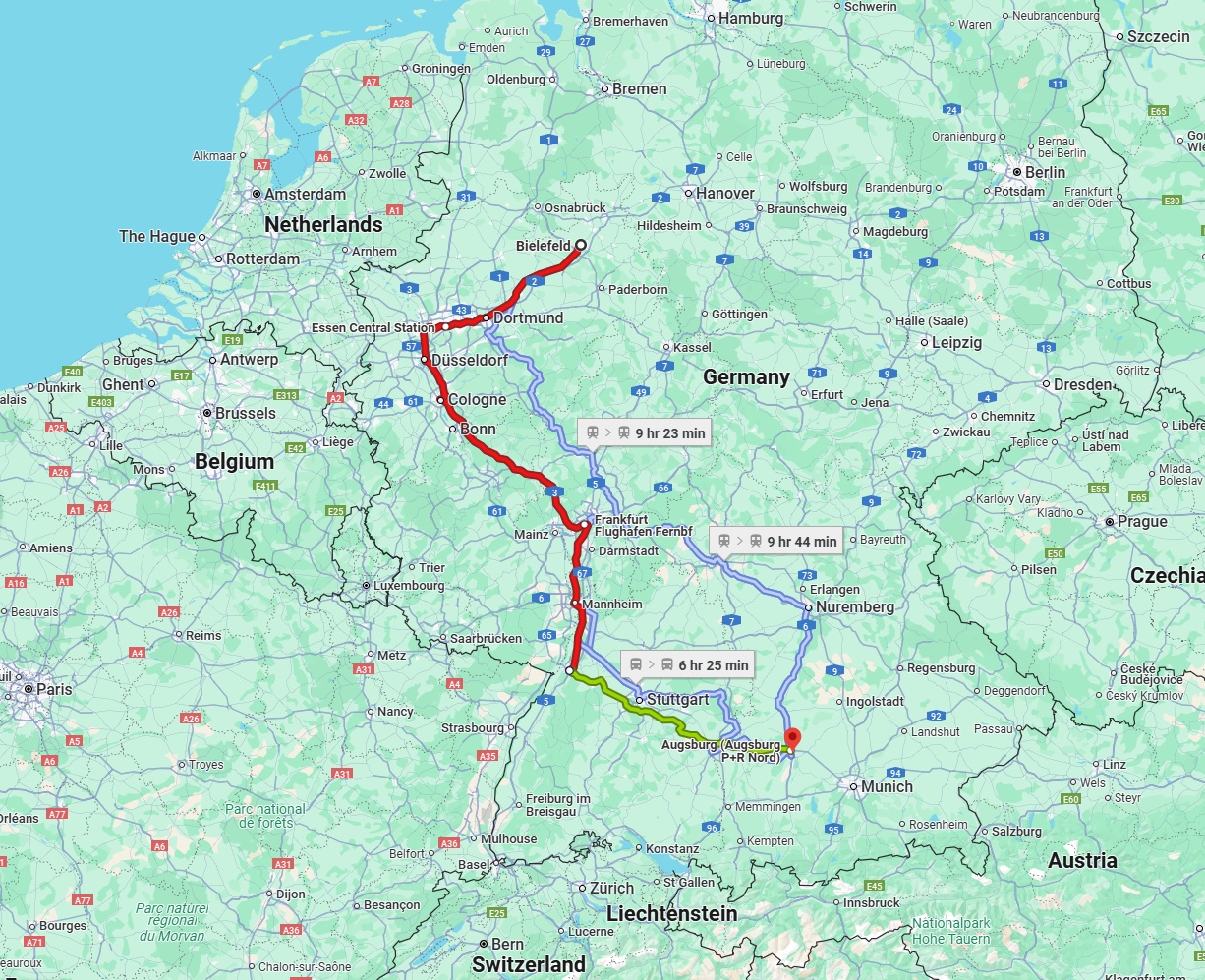 Anreise von Bielefeld Zu Augsburg Über 