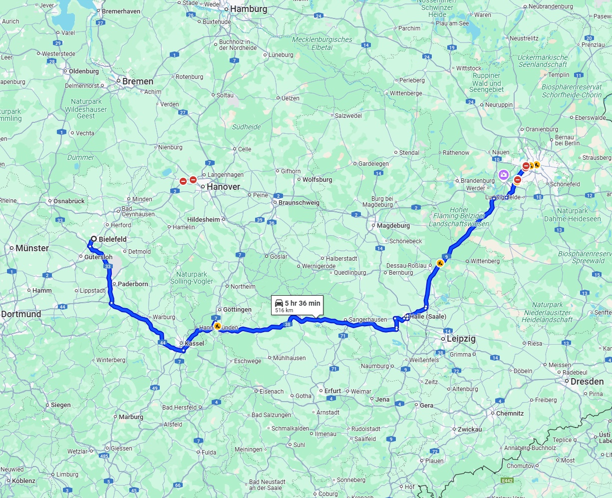 Anreise von Bielefeld Zu Berlin Über via A38