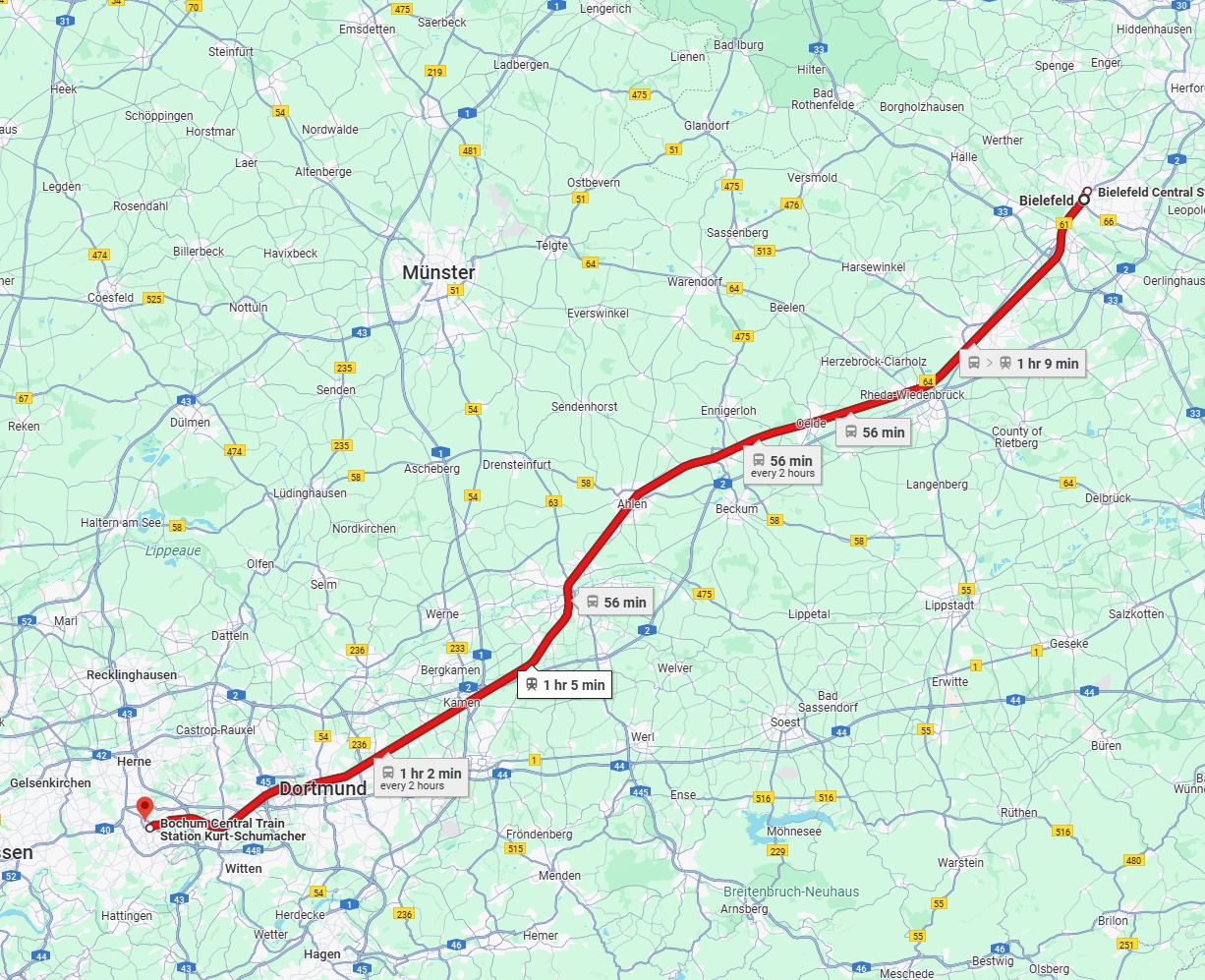 Anreise von Bielefeld Zu Bochum Über 