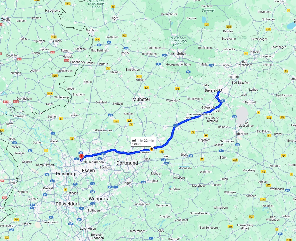 Anreise von Bielefeld Zu Bottrop Über via A2