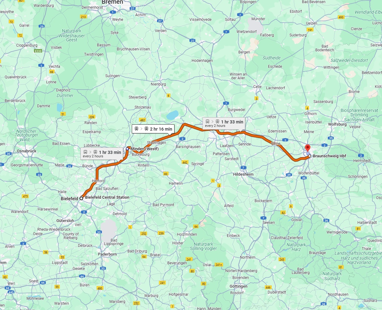 Anreise von Bielefeld Zu Braunschweig Über 