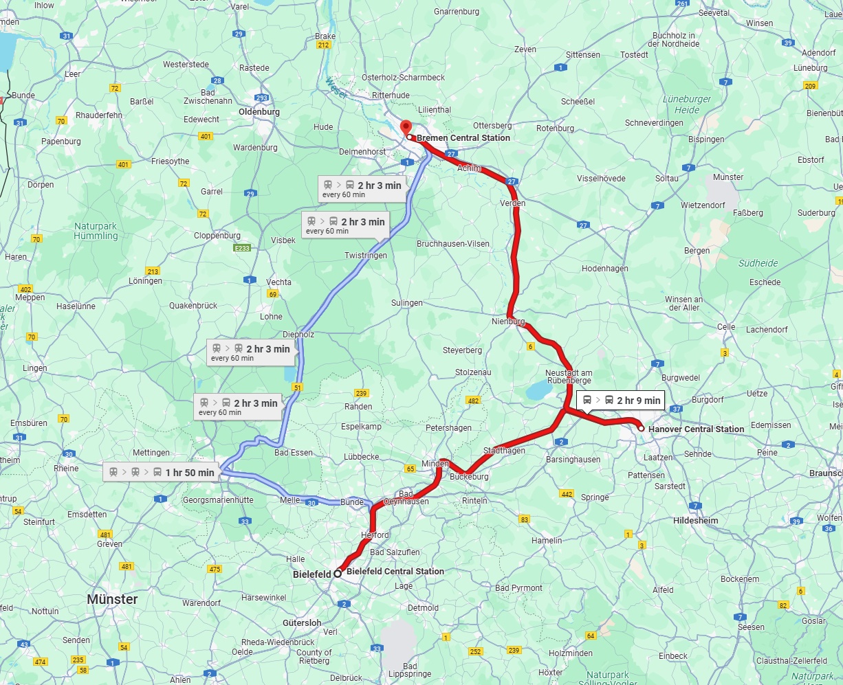 Anreise von Bielefeld Zu Bremen Über 